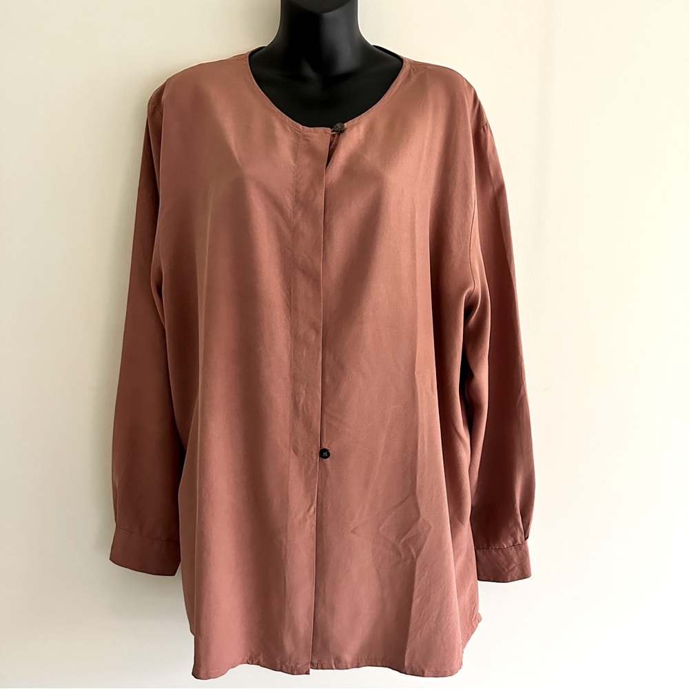 Vintage burnt orange silk tunic blouse | 100% silk 80’s vintage button down | L